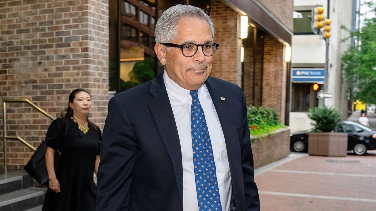 District Attorney of Philadelphia Larry Krasner is seen leaving Fox 29's "Good Day" at FOX 29 Studios on August 24, 2023 in Philadelphia, Pennsylvania.