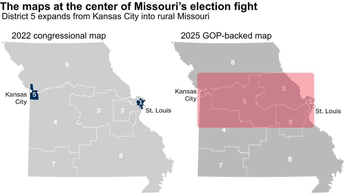 A side by side graphic of the two maps at the center of Missouri's election fight.