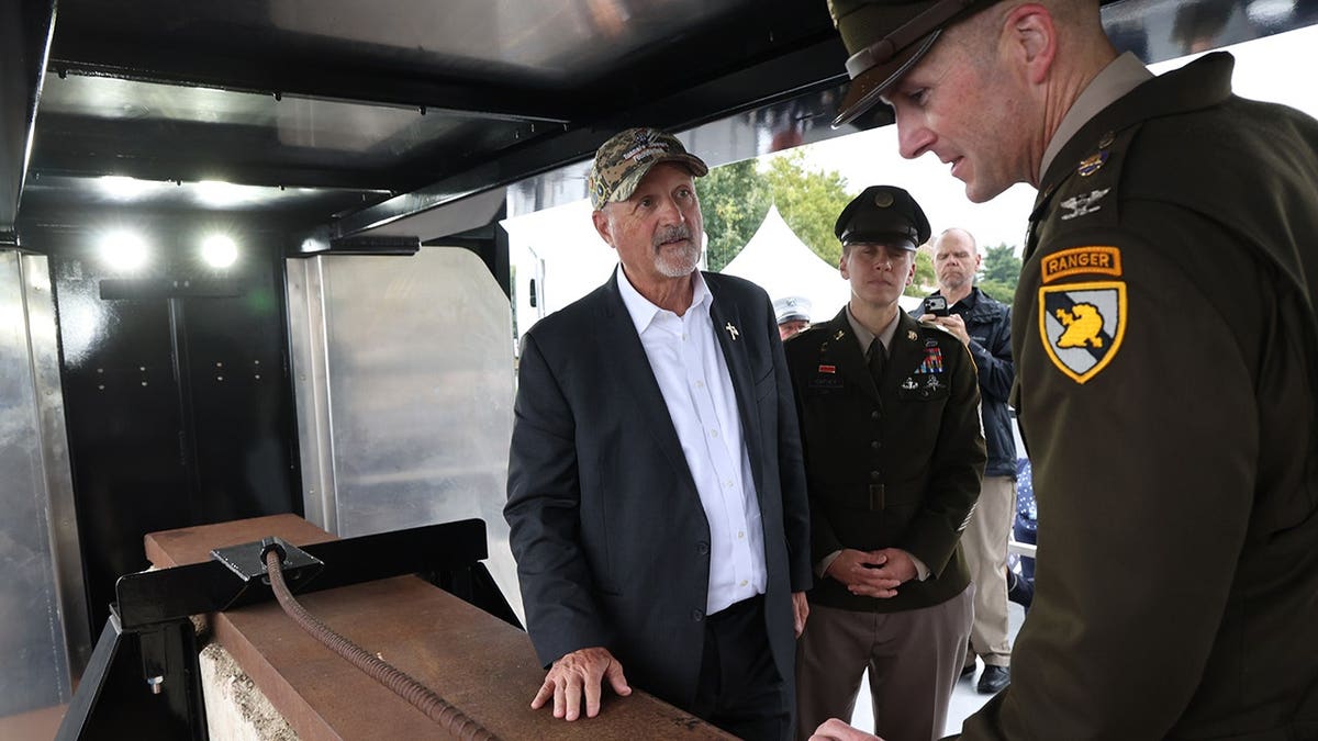 A steel beam is shown at West Point.