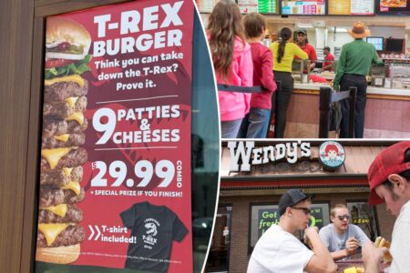 Previously banned Wendy’s burger of Jurassic proportions returns — daring customers to eat 9 patties in 9 minutes
