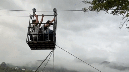 Rescuers use ziplines to transport trapped citizens after devastating Nepal floods decimate country’s bridges