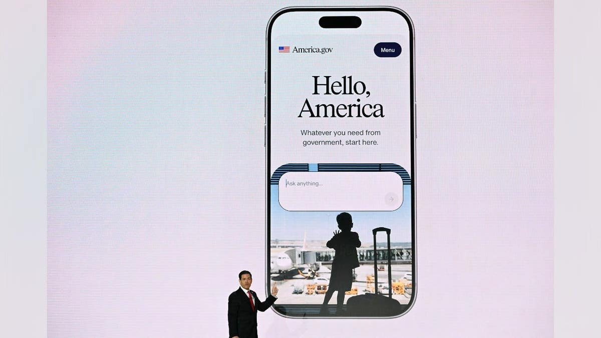 Secretary of State Marco Rubio speaks during an event to unveil the new America.gov website
