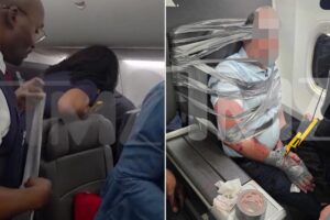 Airline passenger duct-taped, zip-tied after hurling racist, homophobic slurs in mid-air meltdown