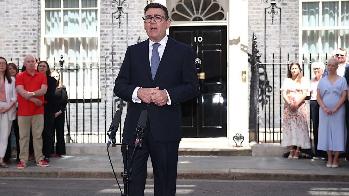 Andy Burnham speaks outside 10 Downing Street