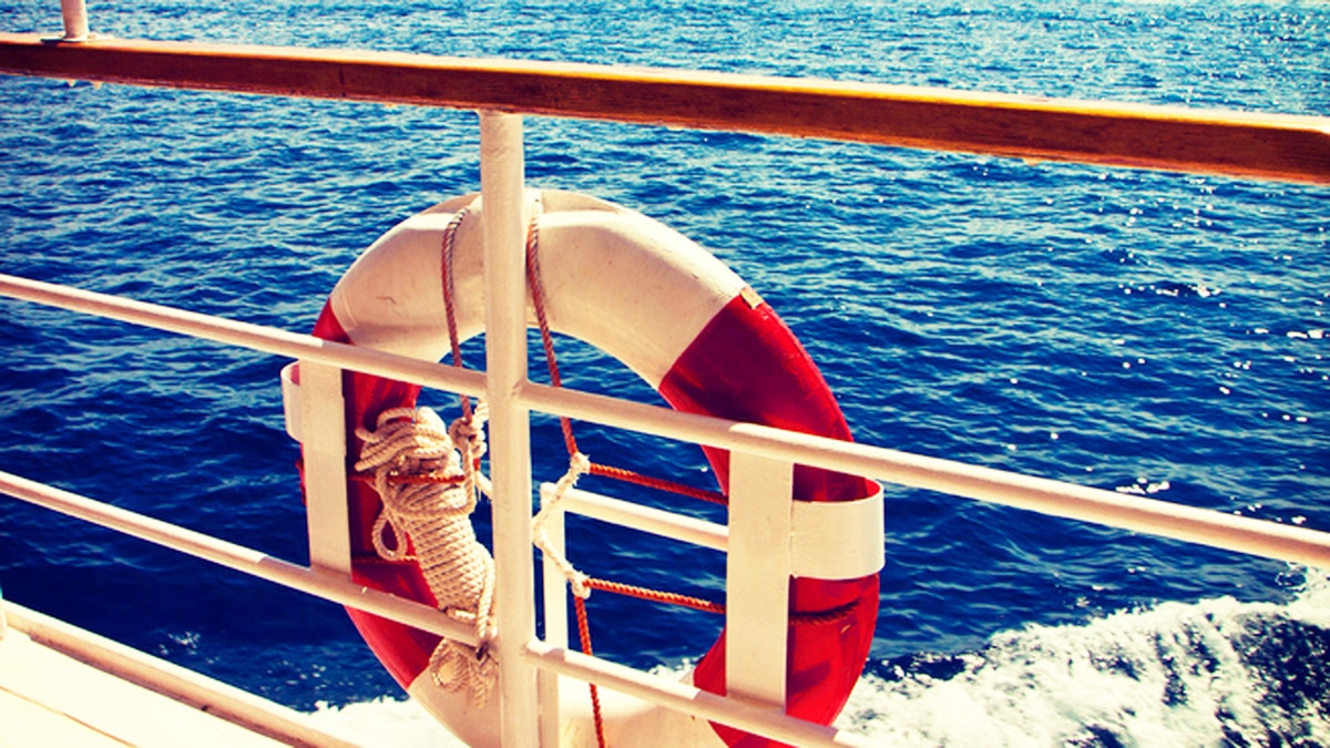 Seascape and islands panoramic view from cruising ship deck. Instagram retro effect added.
