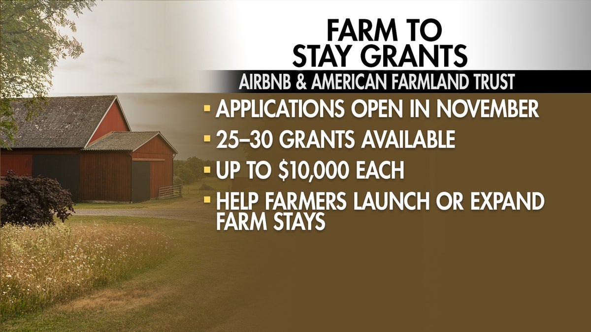 Graphic outlining the Farm to Stay Grant Program, including 25 to 30 grants of up to $10,000 each and a November application opening.