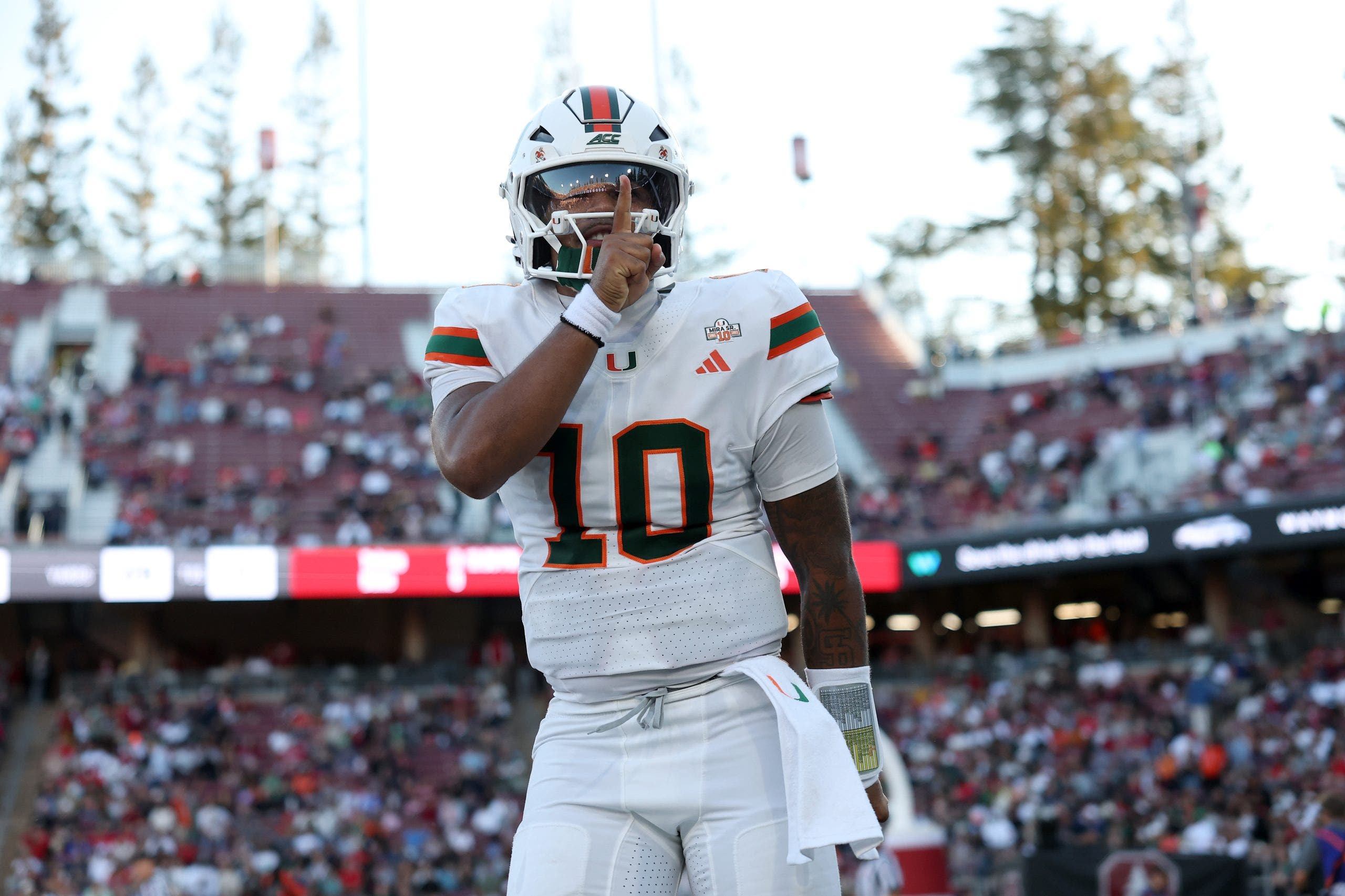 Darian Mensah threw for 401 yards and five touchdowns against Stanford (Photo by Ezra Shaw/Getty Images).