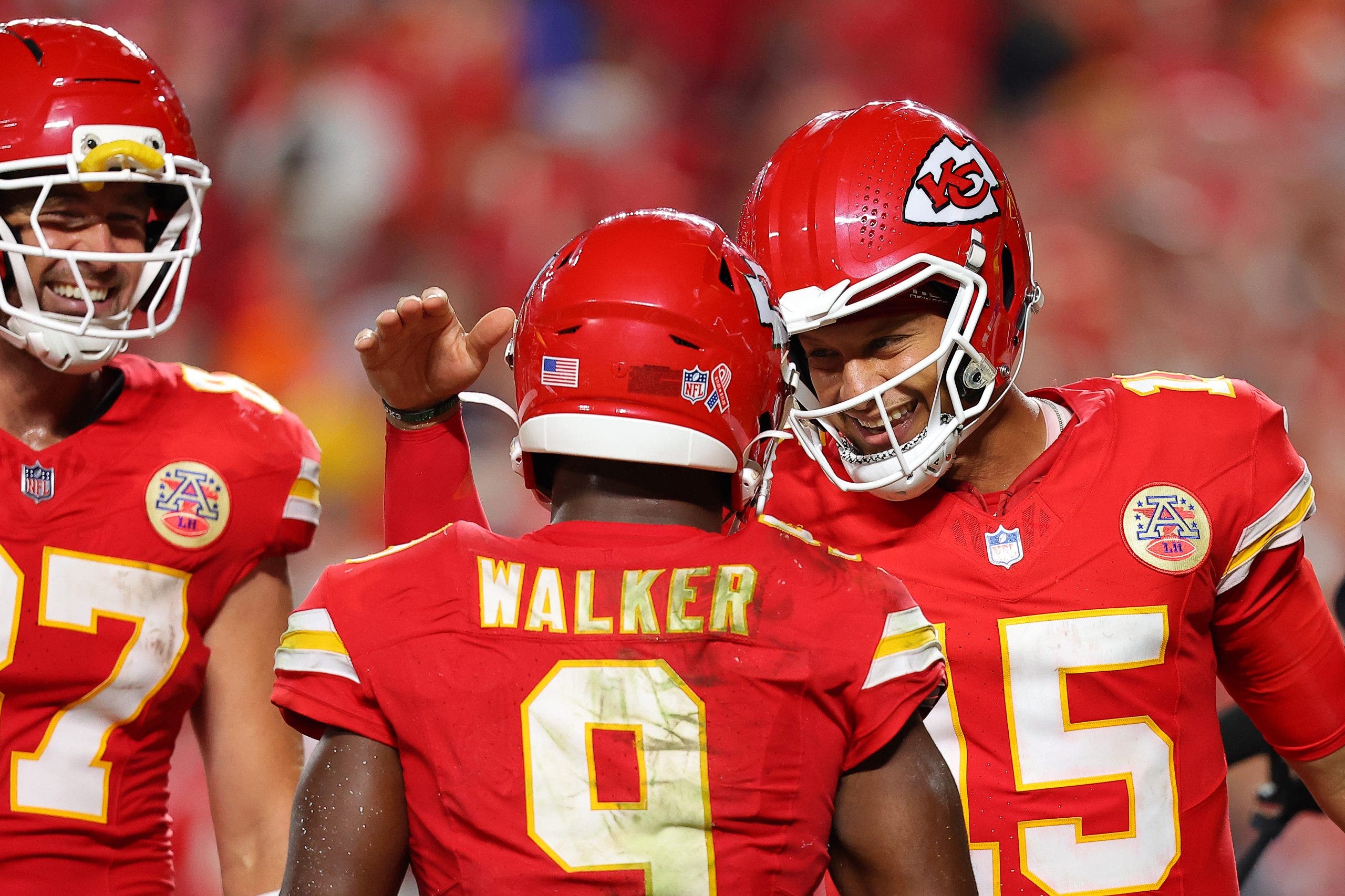 Tom Brady is bullish on the Kenneth Walker-Patrick Mahomes pairing. (Photo by David Eulitt/Getty Images)