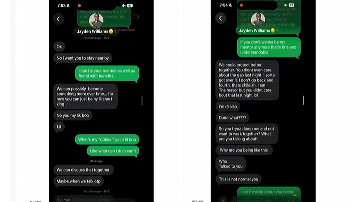screenshots of texts between jayden williams and teen