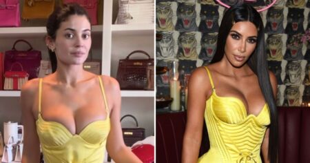 Kylie Jenner Tries on Kim Kardashian’s Vintage Yellow Versace Dress Ahead of Saint Tropez Wedding Kylie Jenner Tries on Kim Kardashian’s Vintage Yellow Versace Dress Ahead of Saint Tropez Wedding