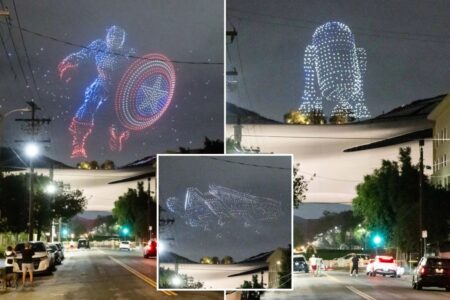 Captain America, R2-D2 fly above Lucas Museum of Narrative Art on opening night in dazzling drone light show: Photos