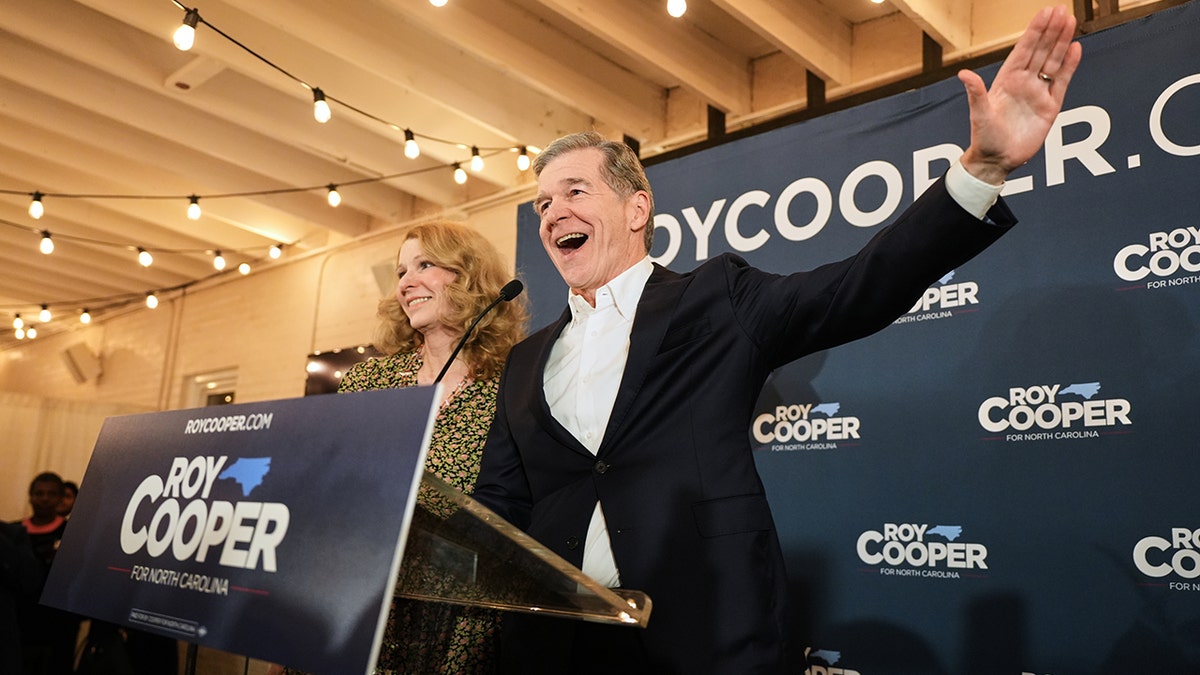 Roy Cooper speaking at a primary election night watch party in Raleigh, North Carolina.
