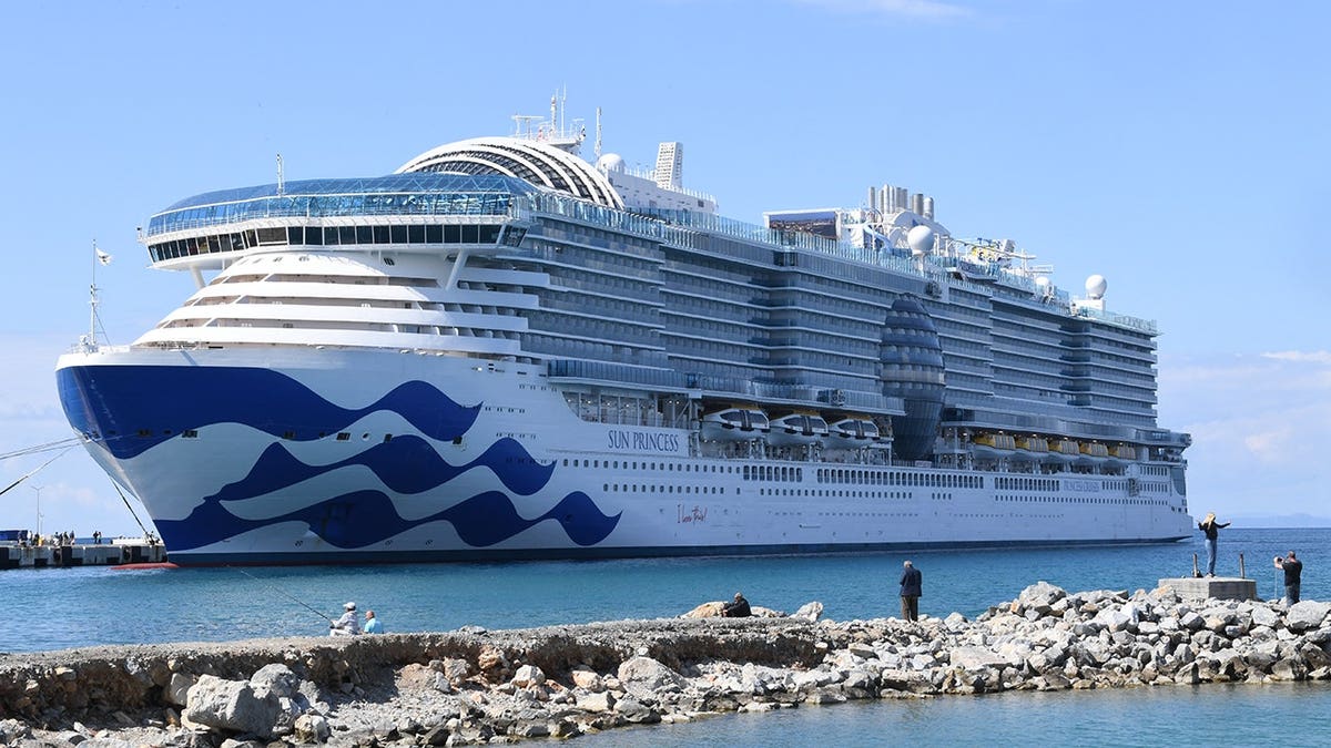 Sun Princess cruise ship moored in Kusadasi, Turkey on March 15, 2024.