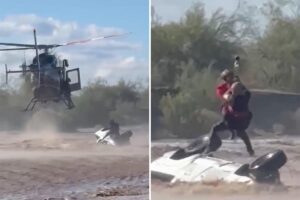Arizona sheriff’s helicopter crew rescues man stranded atop overturned truck in rapidly rising floodwaters