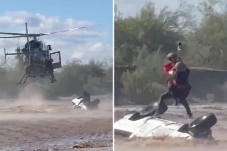 Arizona sheriff’s helicopter crew rescues man stranded atop overturned truck in rapidly rising floodwaters